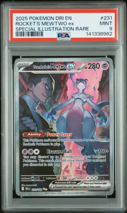 2025 POKEMON DRI EN-DESTINED RIVALS #231 TEAM ROCKET'S MEWTWO EX PSA 9 - Image 1