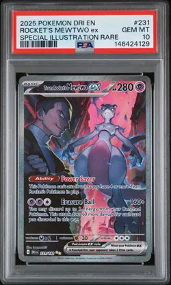 2025 POKEMON DRI EN-DESTINED RIVALS #231 TEAM ROCKET'S MEWTWO EX PSA 10 - Image 1