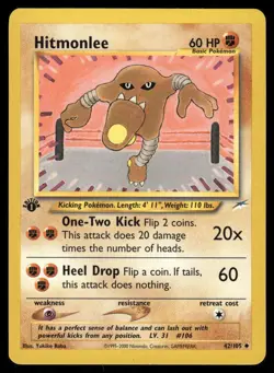 2* Pokemon Cards Hitmonlee 42/105 1st Edition Neo Destiny Uncommon - Image 1