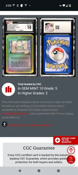 (POP 5) CGC 10 GEM MINT Pokemon Reverse Holo Lanette's Net Search 87/100 - Image 4