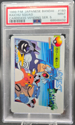 1999 Pokemon Japanese Bandai Carddass Vending Series 5 Raichu Squad #160 PSA 9 - Image 1