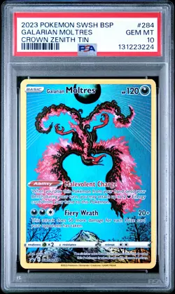 2023 POKEMON SWSH BLACK STAR PROMO CROWN ZENITH TIN #284 GALARIAN MOLTRES PSA 10 - Image 1