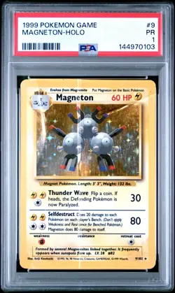 1999 POKEMON BASE SET UNLIMITED #9 MAGNETON-HOLO PSA 1 - Image 1