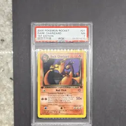 Pokemon TCG Dark Charizard Team Rocket 1st Edition Rare PSA 7 2000 #21/82 - Image 1