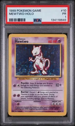 1999 Pokemon Game Base Set #10 Mewtwo-Holo PSA 1 - Image 1