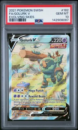 2021 POKEMON SWORD & SHIELD EVOLVING SKIES #182 FULL ART/GOLURK V PSA 10 - Image 1