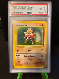 Hitmonchan 007/102 Base Set Unlimited Holo Pokemon PSA 8 - Image 1