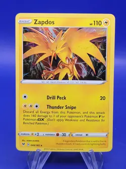Pokemon ZAPDOS 048/185 RARE HOLOFOIL NM CARD Blister exclusive w/ mini swirl - Image 1