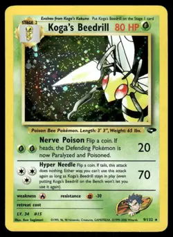 2* Pokemon Cards Koga's Beedrill 9/132 Unlimited Holofoil Gym Challenge Holo - Image 1