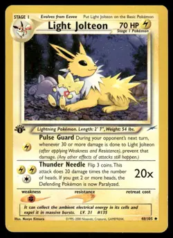 2* Pokemon Cards Light Jolteon 48/105 1st Edition Neo Destiny Uncommon - Image 1