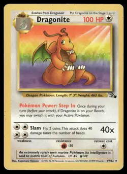 Pokemon Cards Dragonite 19/62 UNLIMITED Fossil WOTC Rare MP - Image 1