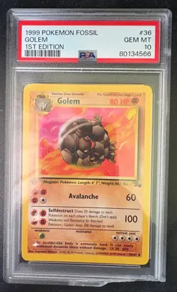 PSA 10 1st Edition Fossil Golem | #36 GEM MINT | 1999 WOTC Pokemon Damaged Slab - Image 1