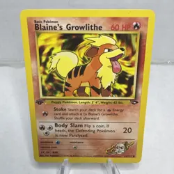 Pokemon TCG Blaine's Growlithe 62/132 Regular 1st Edition Gym Heroes Common LP - Image 1