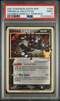 2021 POKEMON SWSH BLACK STAR PROMO #144 GRENINJA GOLD STAR CELEBRATIONS PSA 9 - Image 1