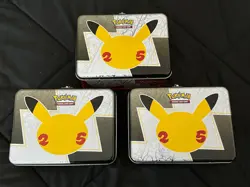 3X Pokemon 25th Anniversary Celebrations Treasure Chest Lunch Box Tin EMPTY 820650809415 - Image 1