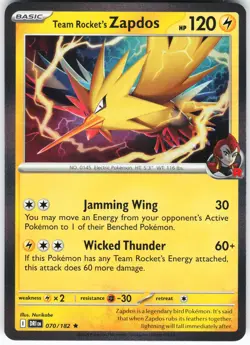Team Rocket's Zapdos 070/182 Pokemon SV10: Destined Rivals Holo Rare NM - Image 1