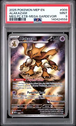 2025 POKEMON MEGA EVOLUTION POKEMON CENTER ETB PROMO #009 ALAKAZAM PSA 9 - Image 1