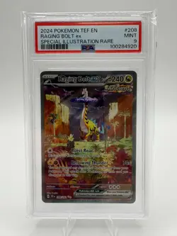 2024 POKEMON TEMPORAL FORCES SPECIAL ILLUSTRATION RARE #208 RAGING BOLT EX PSA 9 - Image 1