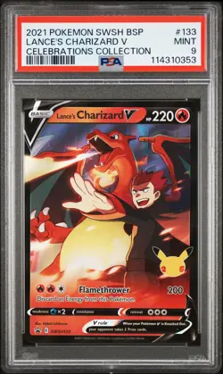 2021 POKEMON SWSH BLACK STAR PROMO CELEBRATIONS COLL LANCE'S CHARIZARD V PSA 9 - Image 1