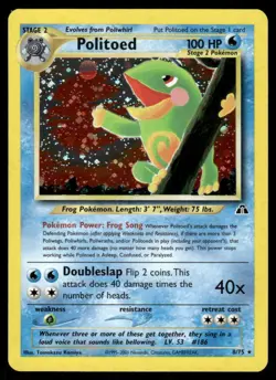 2* Pokemon Cards Politoed 8/75 Unlimited Holofoil Neo Discovery Holo Rare - Image 1