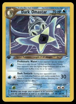 2* Pokemon Cards Dark Omastar 19/105 1st Edition Neo Destiny Rare - Image 1