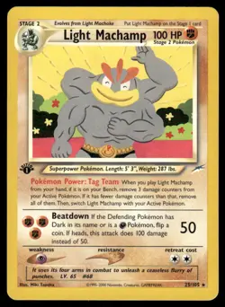 2* Pokemon Cards Light Machamp 25/105 1st Edition Neo Destiny Rare - Image 1
