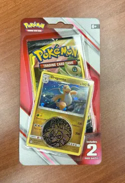 Pokemon Trading Cards 2 mini packs, special foil card, Dragonite, coin - Image 1