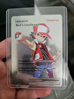 Red's Challenge Trainer Silver Foil Fan Art Vinyl Collector Pokemon Card 213/214 - Image 1