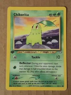 Pokemon Chikorita 53/111 Neo Genesis 1st Edition MP See Pictures - Image 1
