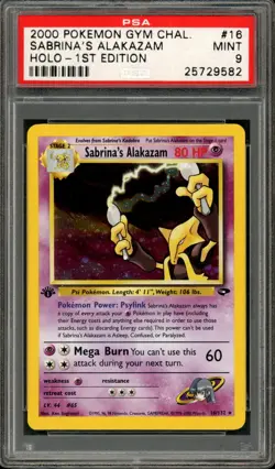 Pokemon PSA 9 Mint 1st Edition Gym Challenge Holo Sabrina's Alakazam 16/132 - Image 1