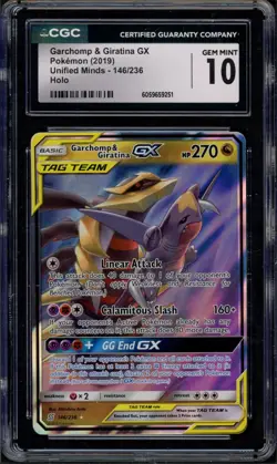 Pokemon CGC 10 Gem Mint Unified Minds Tag Team Garchomp & Giratina GX 146/236 - Image 1