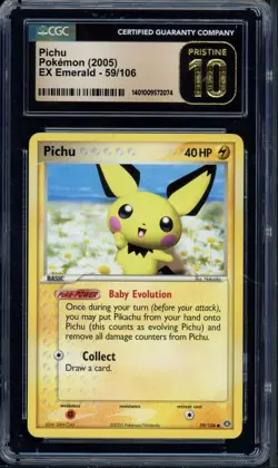 Pokemon CGC 10 Pristine EX Emerald Common Pichu 59/106 - Image 1