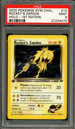 Pokemon PSA 9 Mint 1st Edition Gym Challenge Holo Rocket's Zapdos 15/132 - Image 1