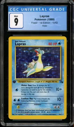 Pokemon CGC 9 Mint 1st Edition Fossil Holo Lapras 10/62 - Image 1