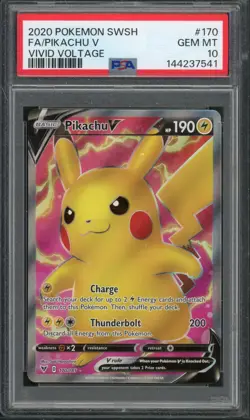 Pokemon PSA 10 Gem Mint Vivid Voltage Full Art Pikachu V 170/185 - Image 1