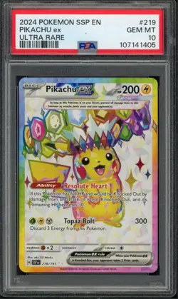 Pokemon PSA 10 Gem Mint Surging Sparks Ultra Rare Pikachu EX 219/191 - Image 1