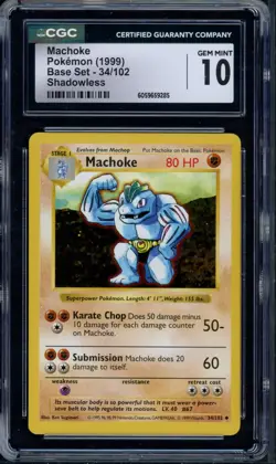 Pokemon CGC 10 Gem Mint Shadowless Base Set Uncommon Machoke 34/102 - Image 1