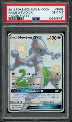 Pokemon PSA 10 Gem Mint Hidden Fates: Shiny Vault Full Art Mewtwo GX SV59/SV94 - Image 1