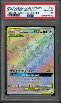 Pokemon PSA 10 Hidden Fates Hyper Rare Moltres & Zapdos & Articuno GX 69/68 - Image 1