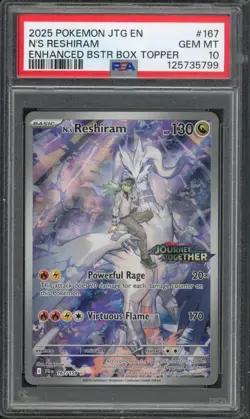 Pokemon PSA 10 Gem Mint Journey Together Box Topper N's Reshiram 167/159 - Image 1