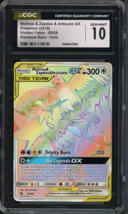 Pokemon CGC 10 Hidden Fates Tag Team Moltres & Zapdos & Articuno GX 69/68 - Image 1