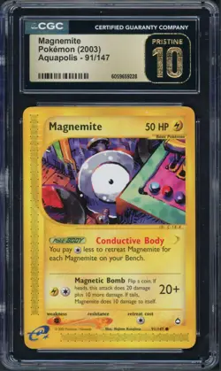 Pokemon CGC 10 Pristine Aquapolis Common Magnemite 91/147 - Image 1