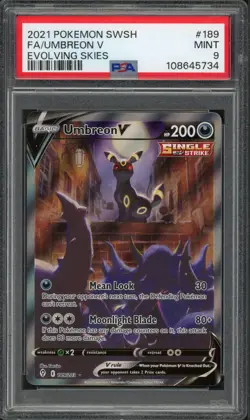 Pokemon PSA 9 Mint Evolving Skies Alt Art Umbreon V 189/203 - Image 1