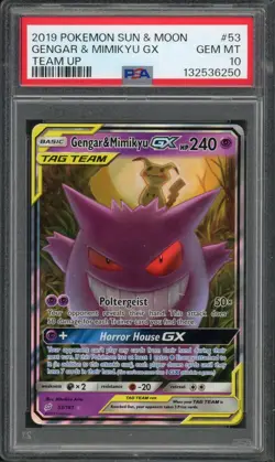 Pokemon PSA 10 Gem Mint Team Up Tag Team - Ultra Rare Gengar & Mimikyu GX 53/181 - Image 1