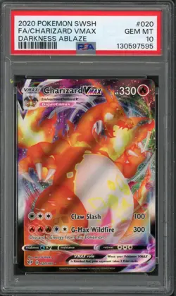Pokemon PSA 10 Gem Mint Darkness Ablaze Full Art Charizard VMAX 020/189 - Image 1