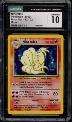 Pokemon CGC 10 Gem Mint Base Holo Ninetales 12/102 - Image 1