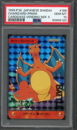 Pokemon PSA 10 Japanese Bandai Carddass Vending Series Prism Holo Charizard #186 - Image 1