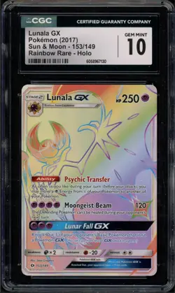 Pokemon CGC 10 Gem Mint Sun & Moon Hyper Rare Lunala GX 153/149 - Image 1
