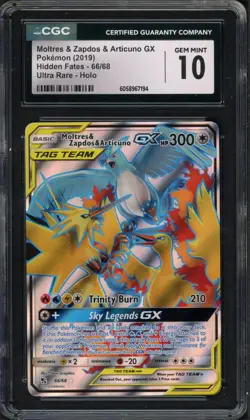 Pokemon CGC 10 Hidden Fates Tag Team Moltres & Zapdos & Articuno GX 66/68 - Image 1