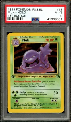 Pokemon PSA 9 Mint 1st Edition Fossil Holo Muk 13/62 - Image 1